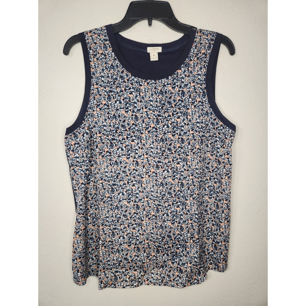 J. Crew Sleeveless Navy Blue Floral Pattern Blouse Womens Medium